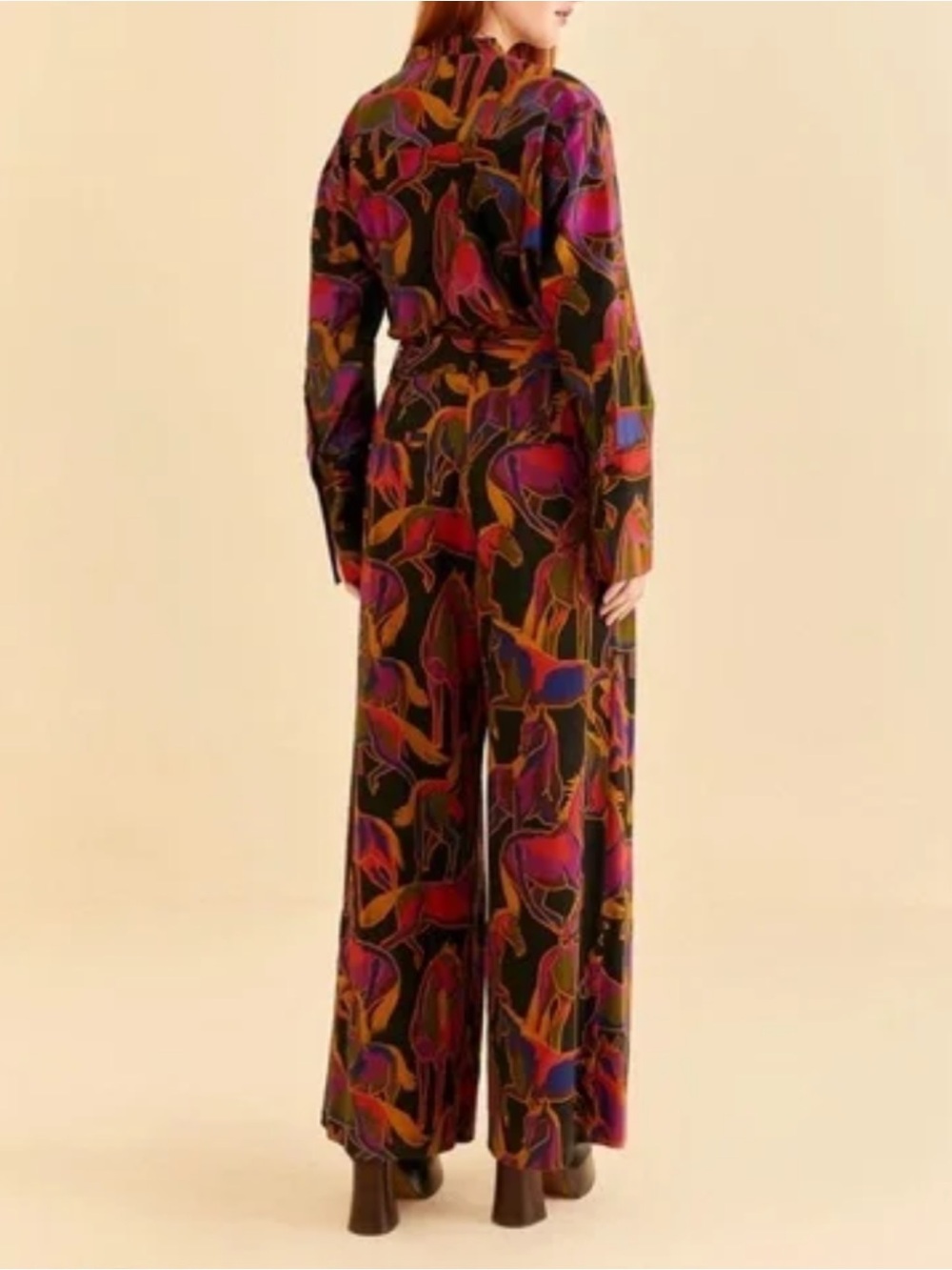 Farm Rio Black Wild Horses Wide Leg Pants size Large - Picture 6 of 16